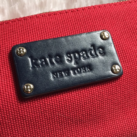 Kate Spade Red Canvas Blue Leather Bag - Picture 4 of 7